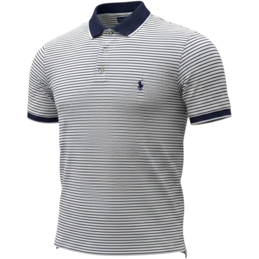 Polo Golf Ralph Lauren Mens Large Navy White Striped Cotton Pocket Polo Shirt